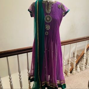 Purple and green anarkali